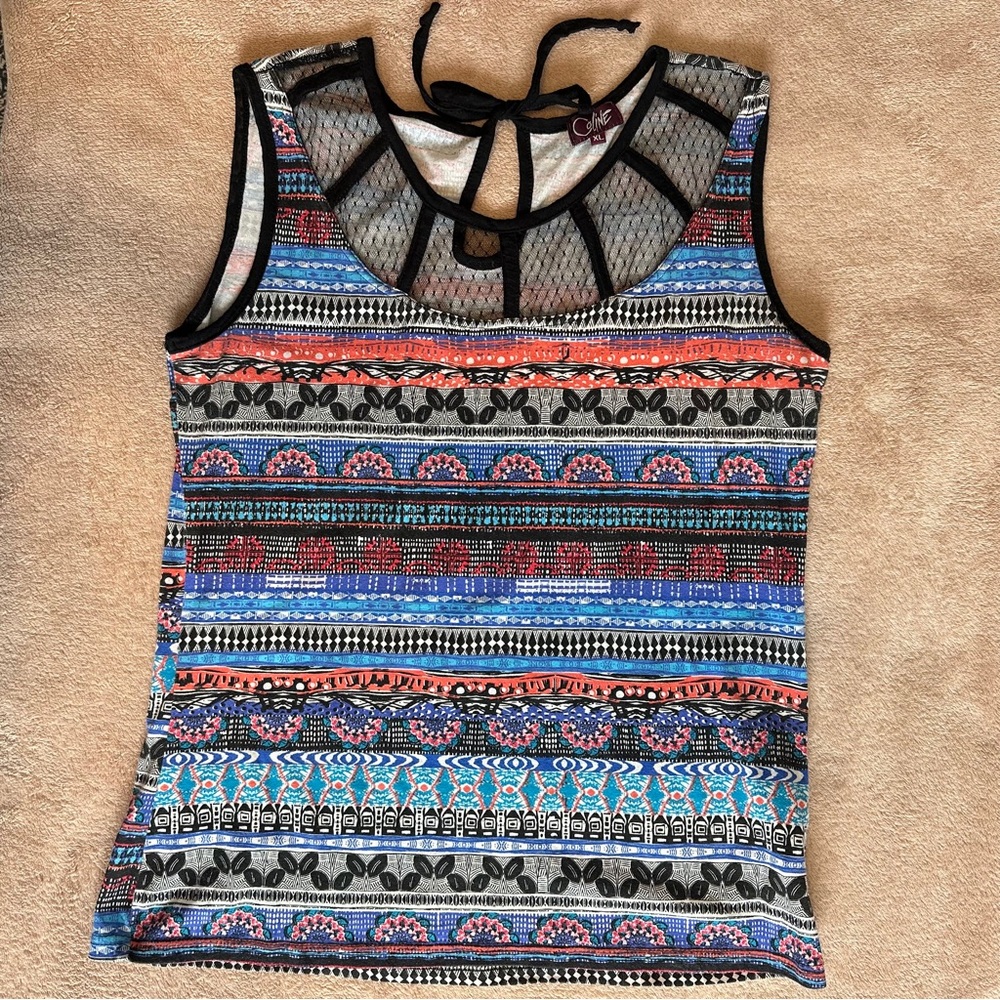 Coline tank with lace neckline, tie back.